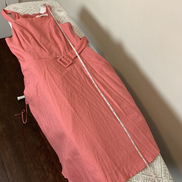 Gal Meets Glam Ruth Pink Linen Square Neck Belted Summer Dress Size 8P - Picture 8 of 9